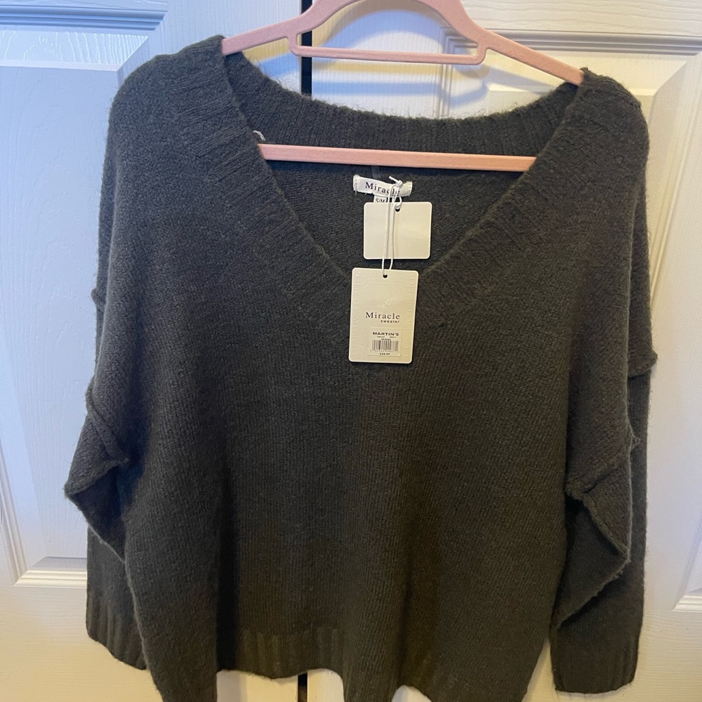 Miracle Green V-Neck Sweater Cozy Knit